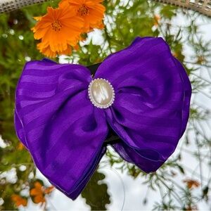 1980's Violet Femme Purple Pearl Accent Hair Bow French Barrette New Deadstock!